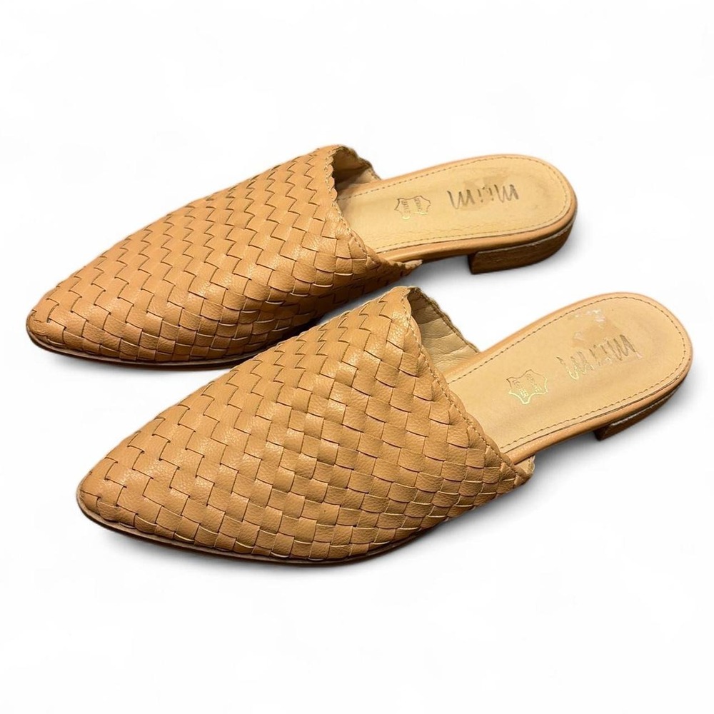 Woven Tan Leather Mules